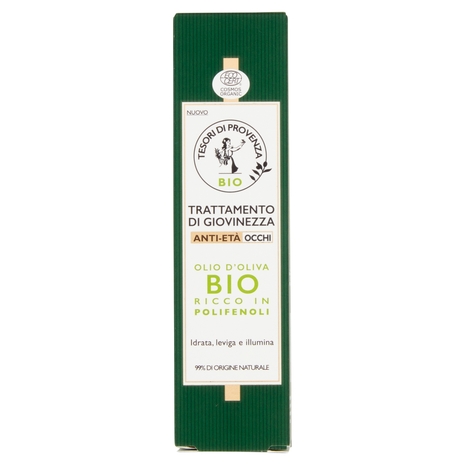 Tesori di Provenza Contorno Occhi Anti-età, con Olio d'Oliva Biologico, Ricco in Polifenoli, 15 ml